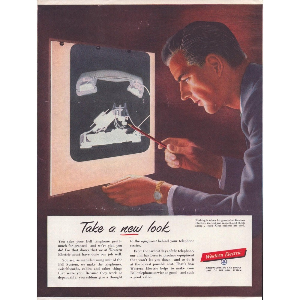 Vintage Western Electric Bell System Telephone X-Ray Print Ad Retro Decor